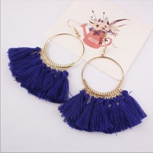 Royal Blue Tassel Hoop Earrings